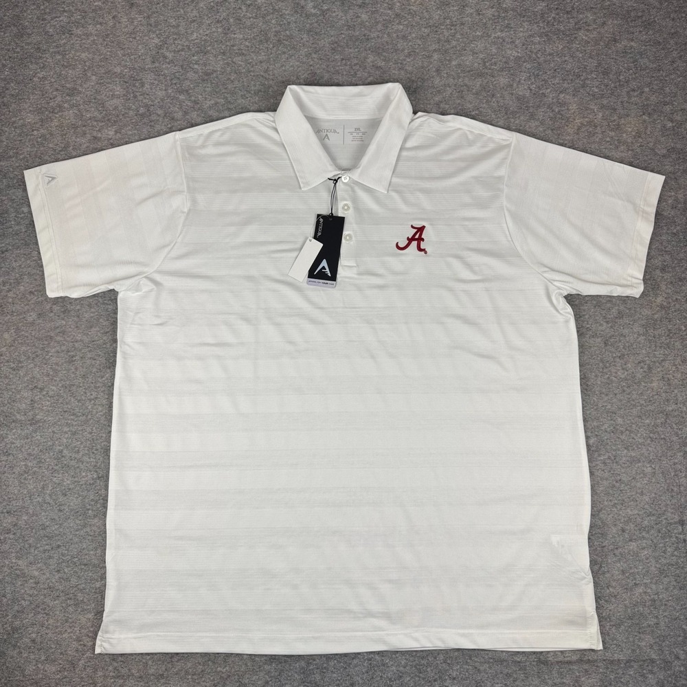 Antigua Compass Polo Shirt Alabama Crimson Tide Stripe White Mens 2XL XXL *